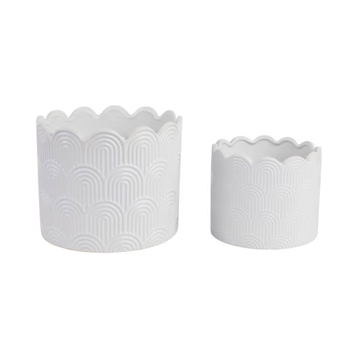 Sagebrook Home - Wholesale Plant Pot - 6/8 in. White Stoneware Arch Planters (Set of 2)