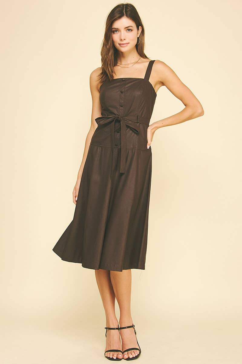 PINCH - Wholesale Dress - Women's - PU LEATHER BUTTON DETAILED MIDI DRESS - 6234D7