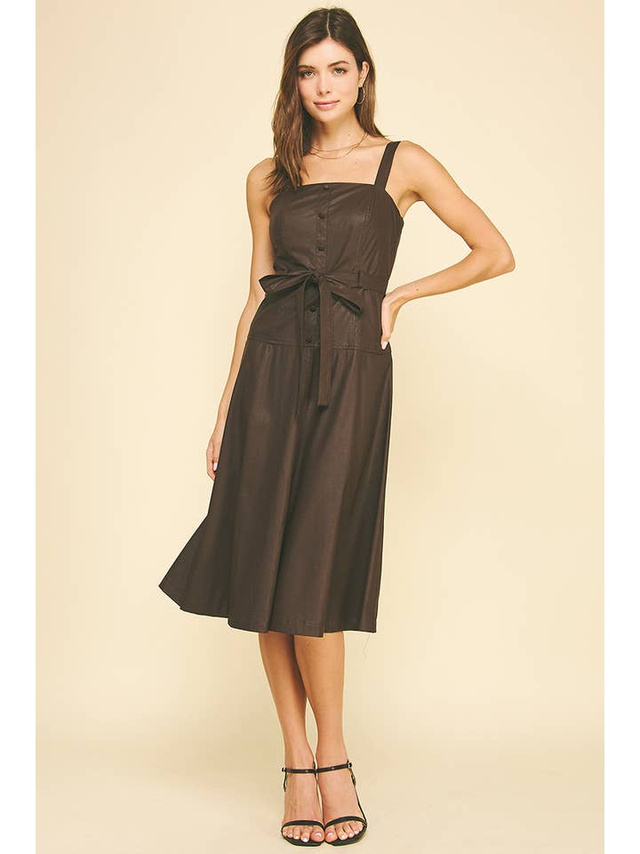 PINCH - Wholesale Dress - Women's - PU LEATHER BUTTON DETAILED MIDI DRESS - 6234D7