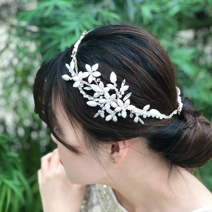 BOHO com fio à mão Wedding Pearl Halo por atacado de Elsa-Hair