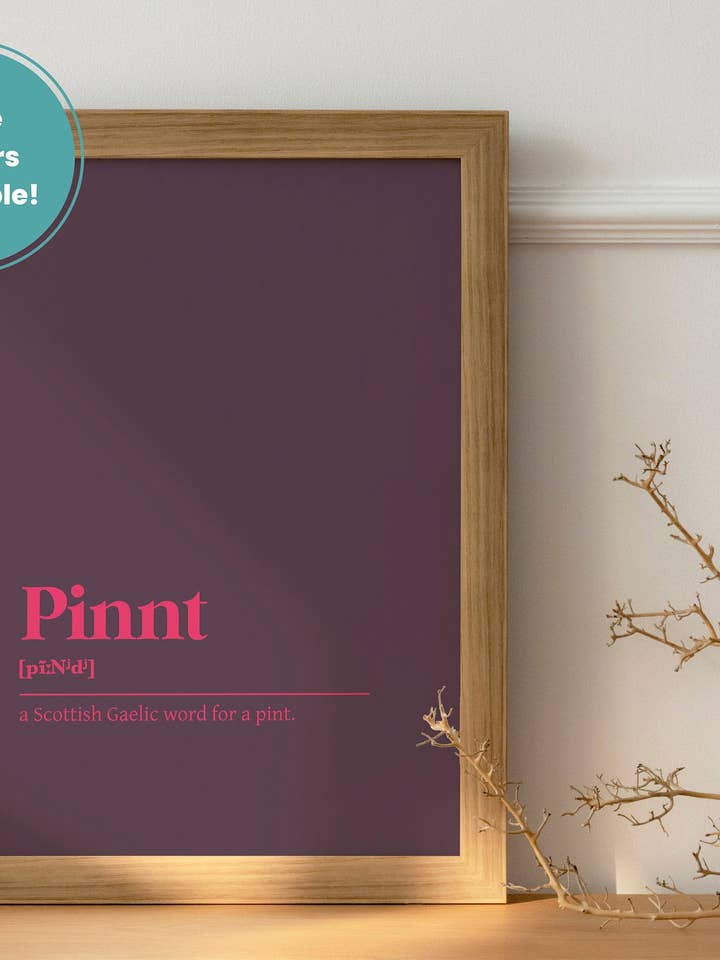 Pinnt Pint Alcohol Drink Bar Gaelic Dictionary UNFRAMED PRINT for wholesale by Kalloway Design