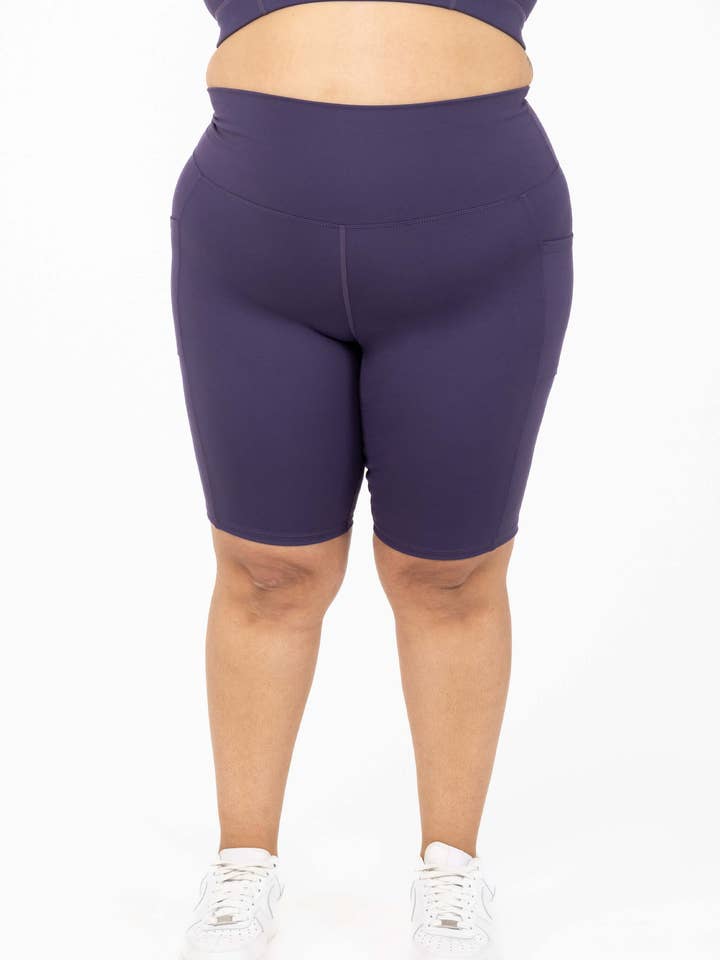 Superfit Hero - Wholesale Athletic Shorts - Women's - Pocket Bike Shorts 11 inch - Deep Purple2