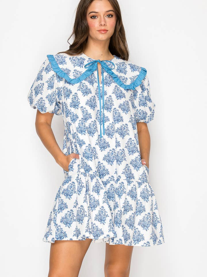 LoveWednesday - Wholesale Dress - Women's - Ajrak Print Cotton Mini Dress With Collar - LWD2915