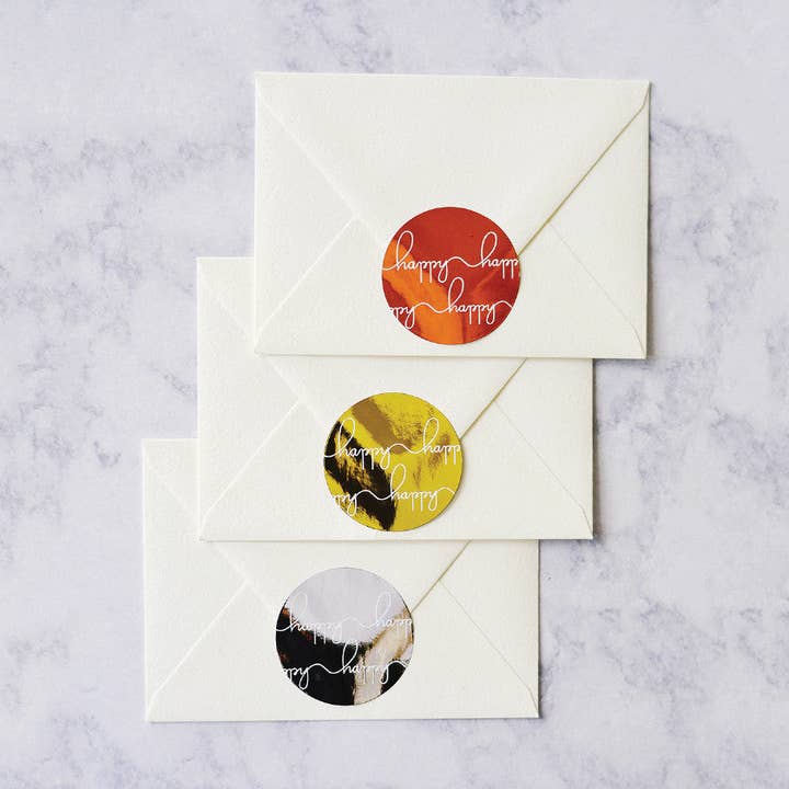 Happy Happy metallic foil round stickers -10 pack for wholesale by modernEID