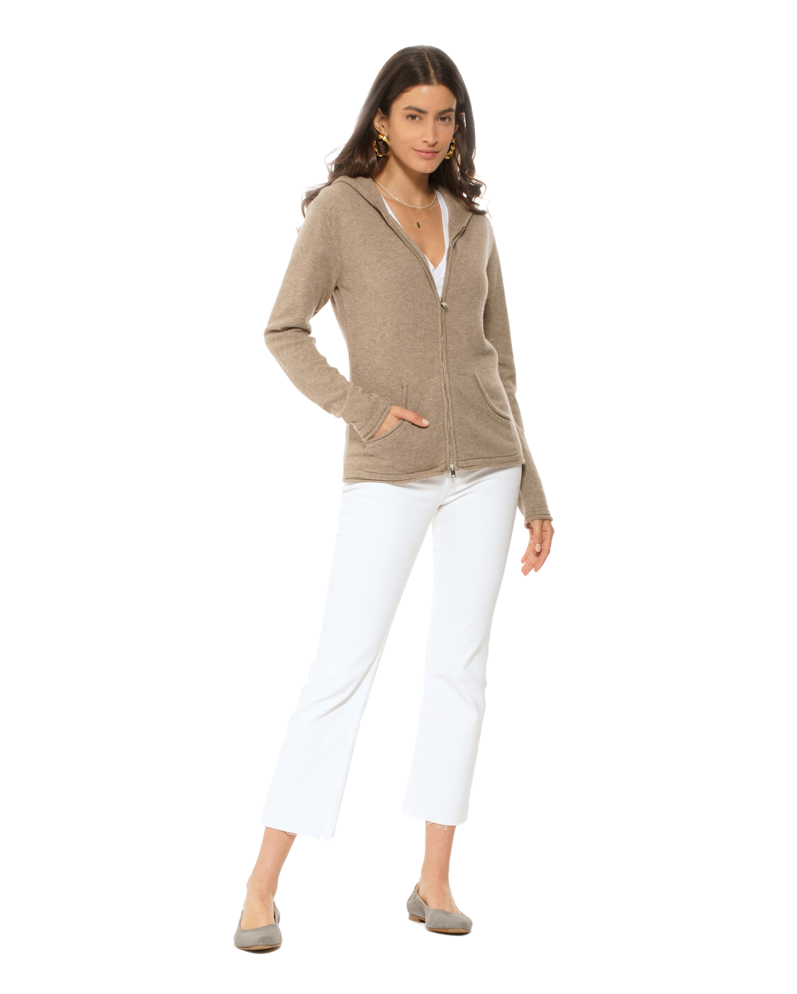 Women's Pure Cashmere Hoodie Sweater Taupe for wholesale on Faire3