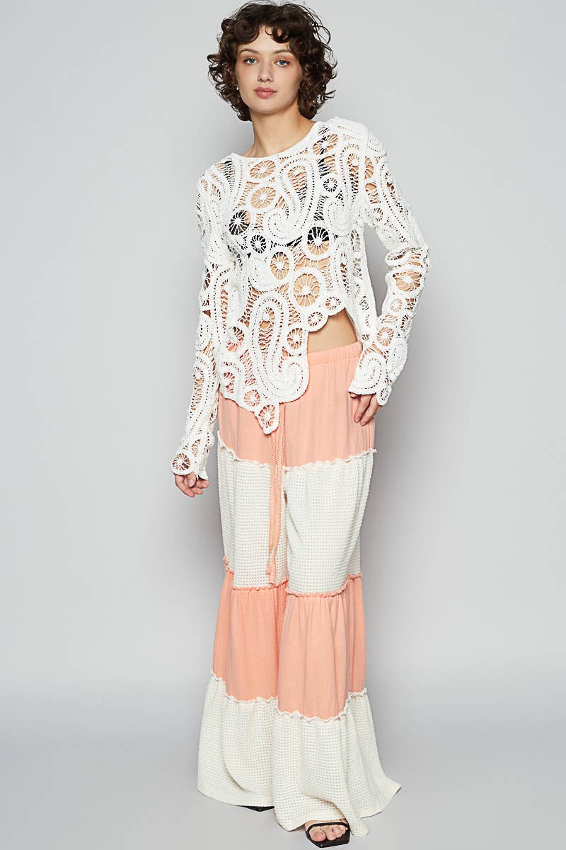 Pol Clothing - Wholesale Knit Top - Women's - Round Neck Long Sleeve Solid Crochet Top17