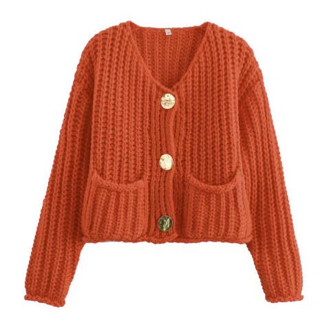 Lily Clothing - Wholesale Cardigan - Women's - SOLID COLOR SINGLE ROW ROUND BUTTON KNIT CARDIGAN
