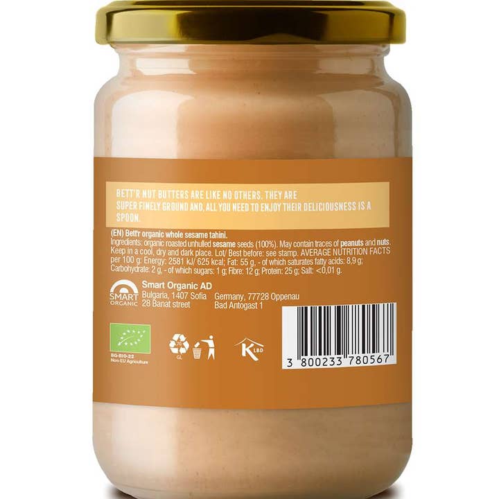 Bett'r - Vendita all'ingrosso Burro di frutta secca - Tahini integrali al sesamo, Bio, Bett'r, 500g