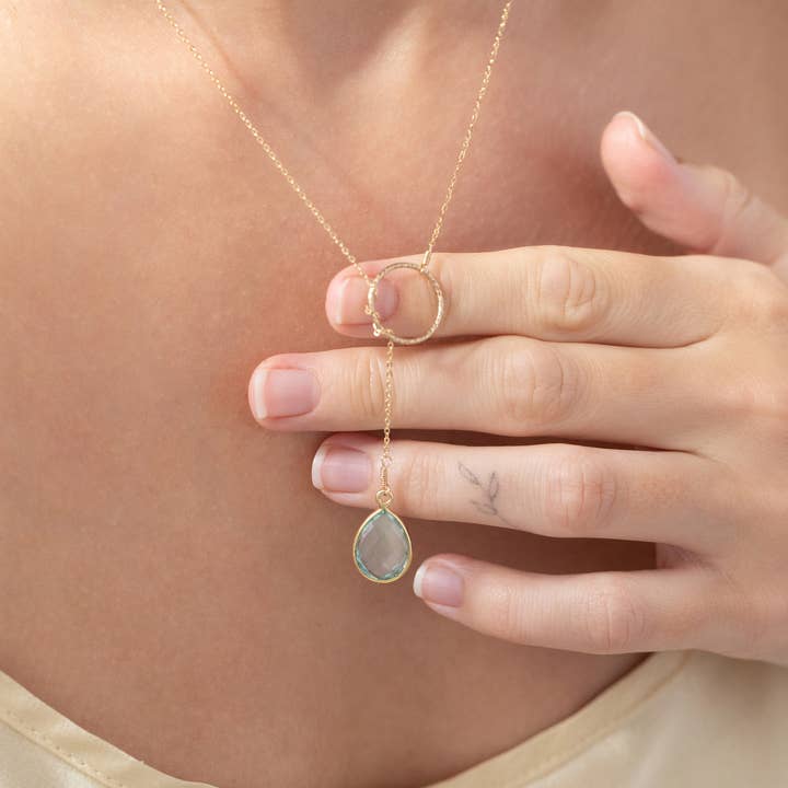 Guld akvamarin Lariat halsband för wholesale av Thira Jewelry