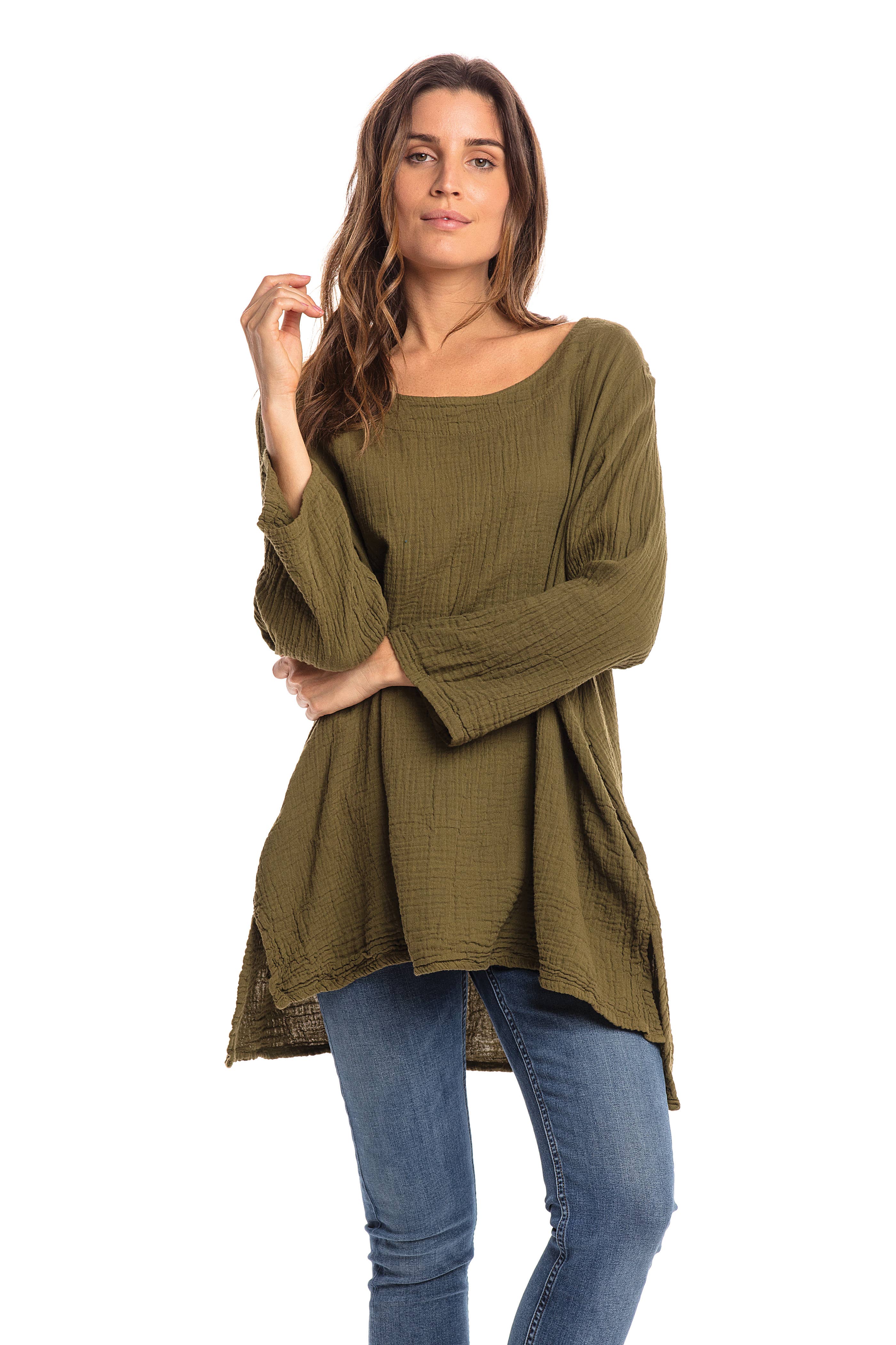 Nusantara Inc. - Wholesale Blouse - Women's - Thai Cotton Long Sleeve Tunic-03477 (S/M, L/X, XXL)20