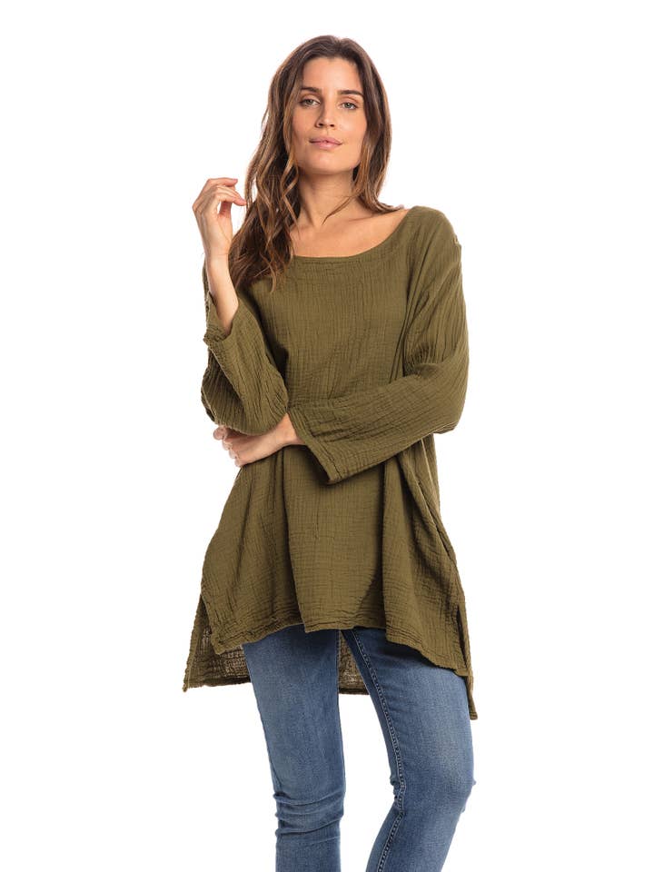 Nusantara Inc. - Wholesale Blouse - Women's - Thai Cotton Long Sleeve Tunic-03477 (S/M, L/X, XXL)20