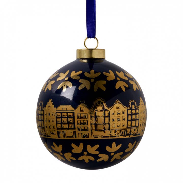 Heinen Delfts Blauw - Wholesale Ornament - Christmas Ball Golden Canal Houses Blue