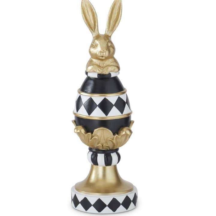 13.5" Royal Gold Black & White Easter Bunny on Pedestal for wholesale by Dunn Deals