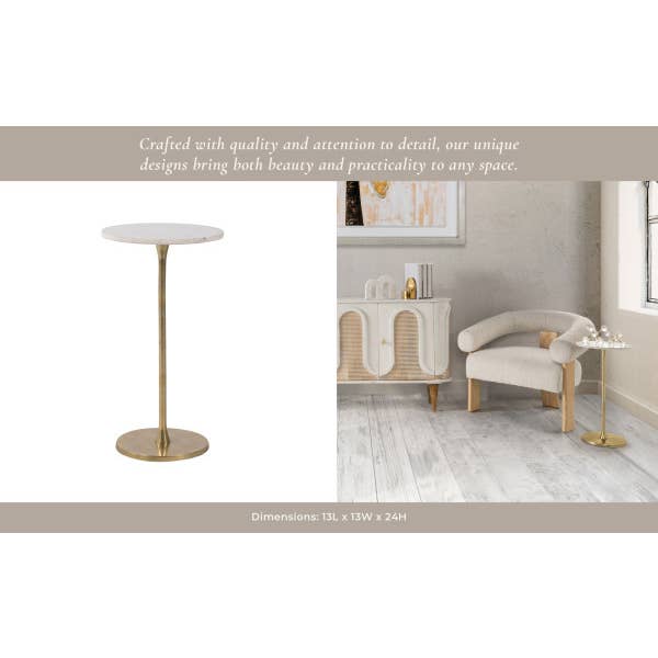 Sagebrook Home - Wholesale Console Table - End Table - Gold/White Marble Top Metal Round Base, 24 in.10