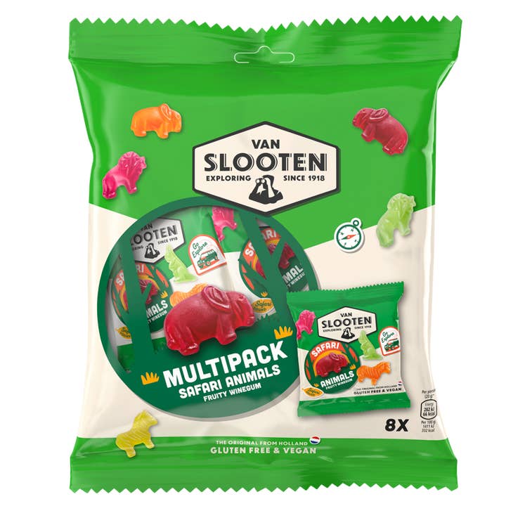 Van Slooten Safari Animals Multibag 8x20g x12 for wholesale by Van Slooten