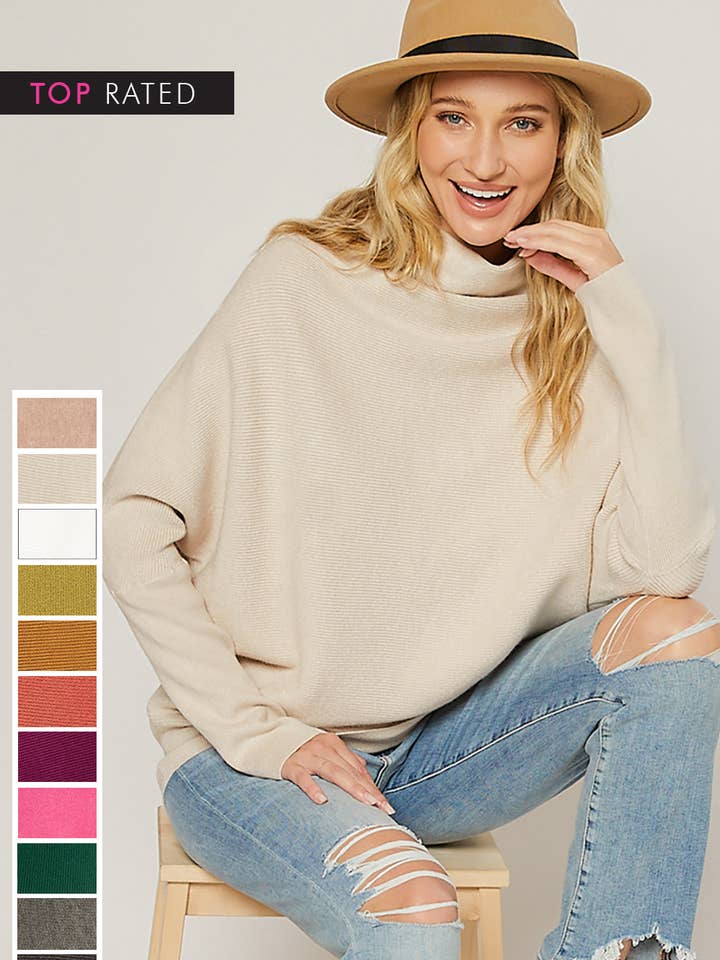 Bluivy - Wholesale Knit Sweater - Women's - SLOUCH NECK DOLMAN SLEEVED PULLOVER54