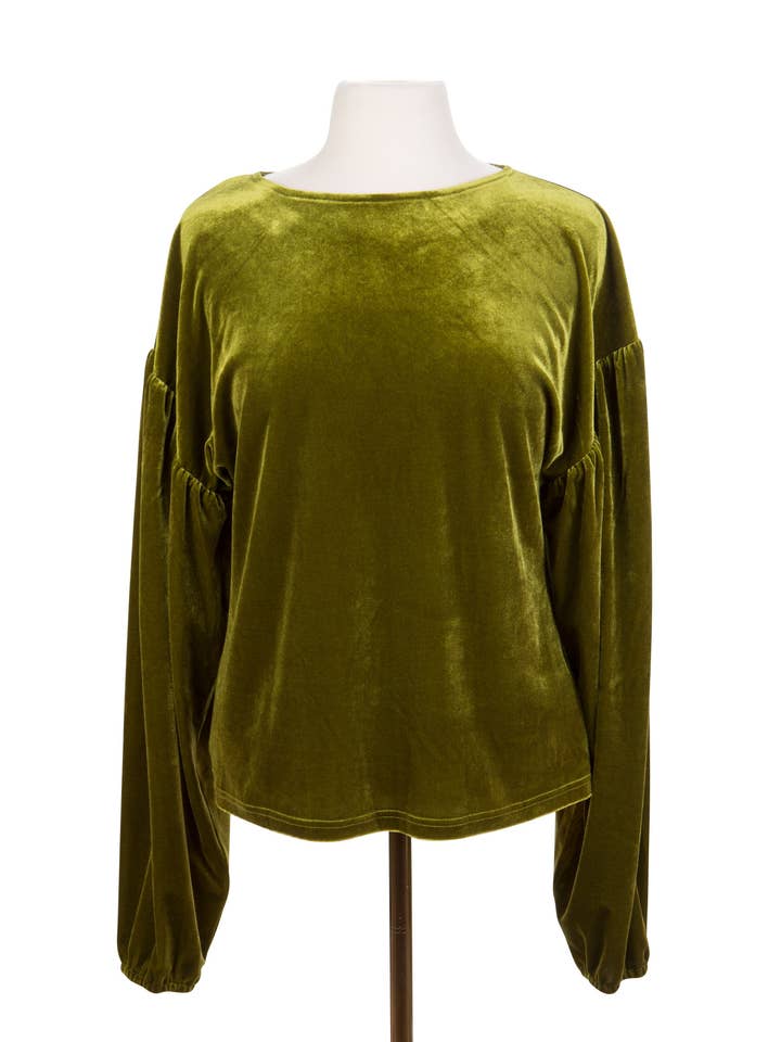Kaleidoscope Accessories - Wholesale Blouse - Women's - Velvet Pullover w/ Puffy Drop Sleeves Tops, 2 Sizes Assorted