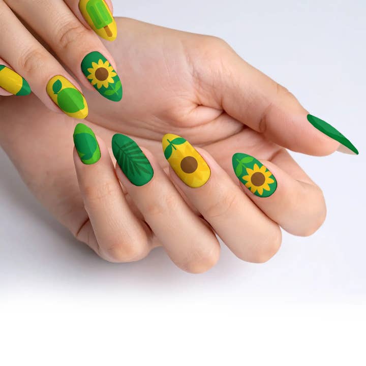 Lush Lagoon Green Summer Press-On Nails for wholesale by FYNE BODY