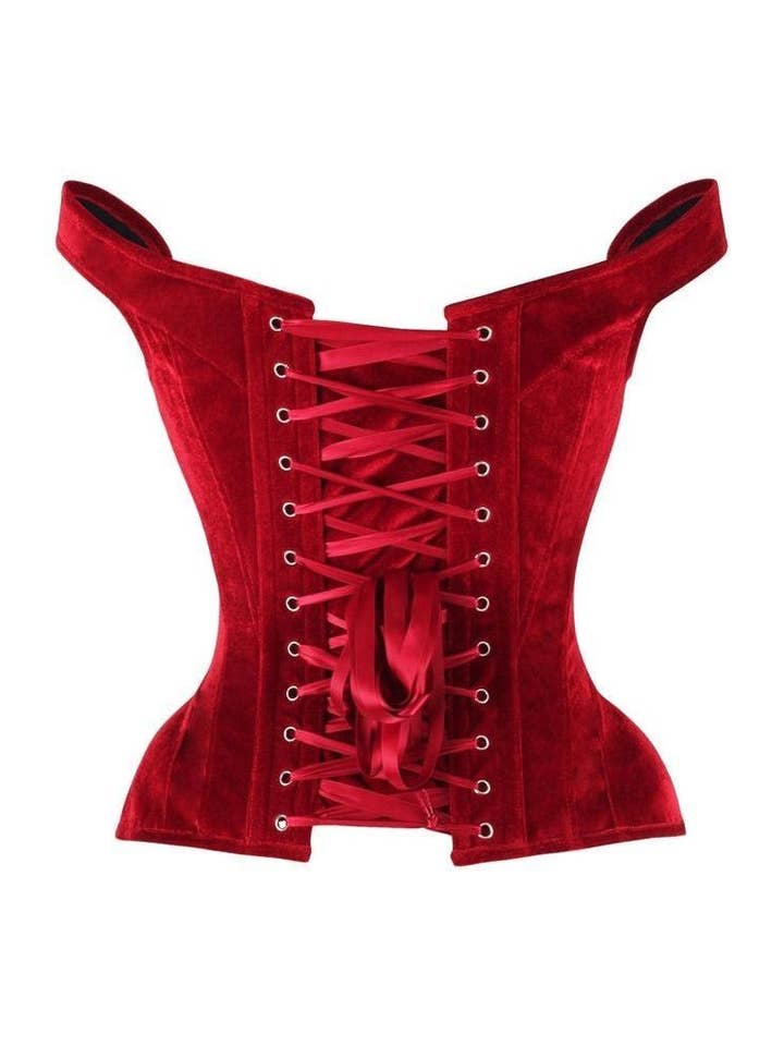 Daisy Corsets - Wholesale Corset - Women's - Top Drawer Dark Red Velvet Steel Boned Corset w/Straps2