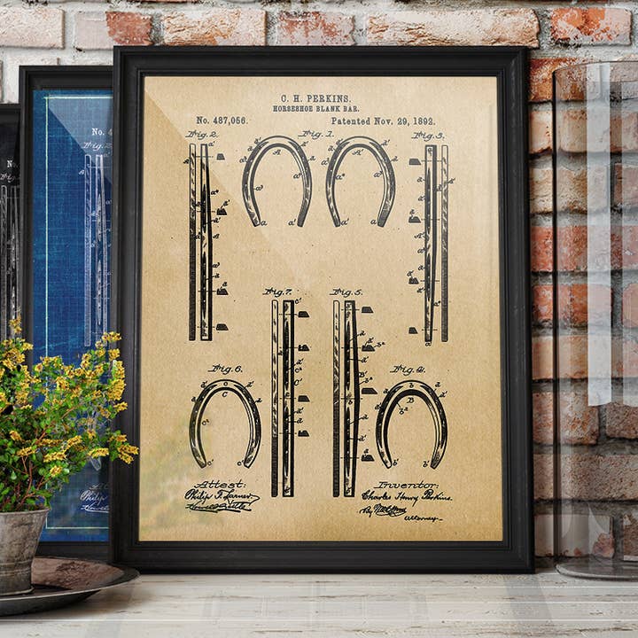 Original Horseshoe Patent Art Print - Equestrian for wholesale by Fresh Prints of CT