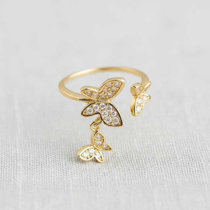 Vintage Inspired Pave Zircon Butterfly Ring for wholesale by Ellemadera