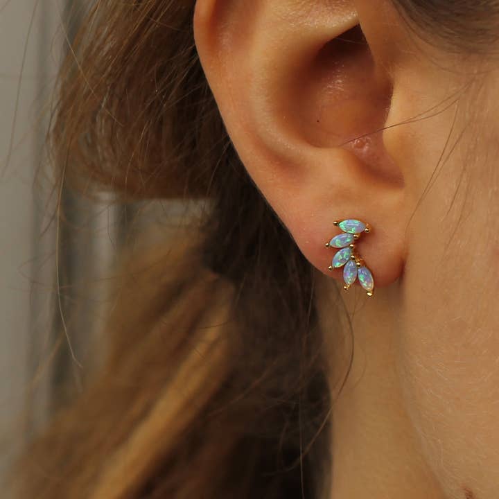 Silk Purse, Sow's Ear - Wholesale Stud/Post Earrings - Gold Vermeil Opal Wing Stud Earrings