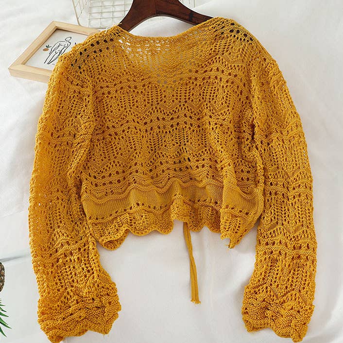 Hope & Sunshine - Wholesale Knit Sweater - Women's - Hollow Knit Drawstring Pullover3