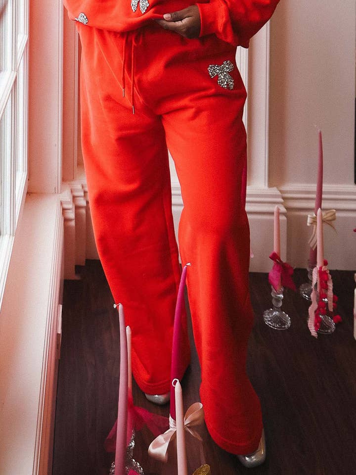 Red Christmas Sequin Bow Sweatshirt And Pants Set for wholesale on Faire