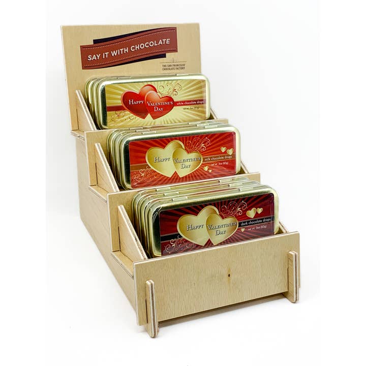 The San Francisco Chocolate Factory - Wholesale Retailer Display - Food & Drink - 9-tin Wooden Counter Display for Horizontal Tins