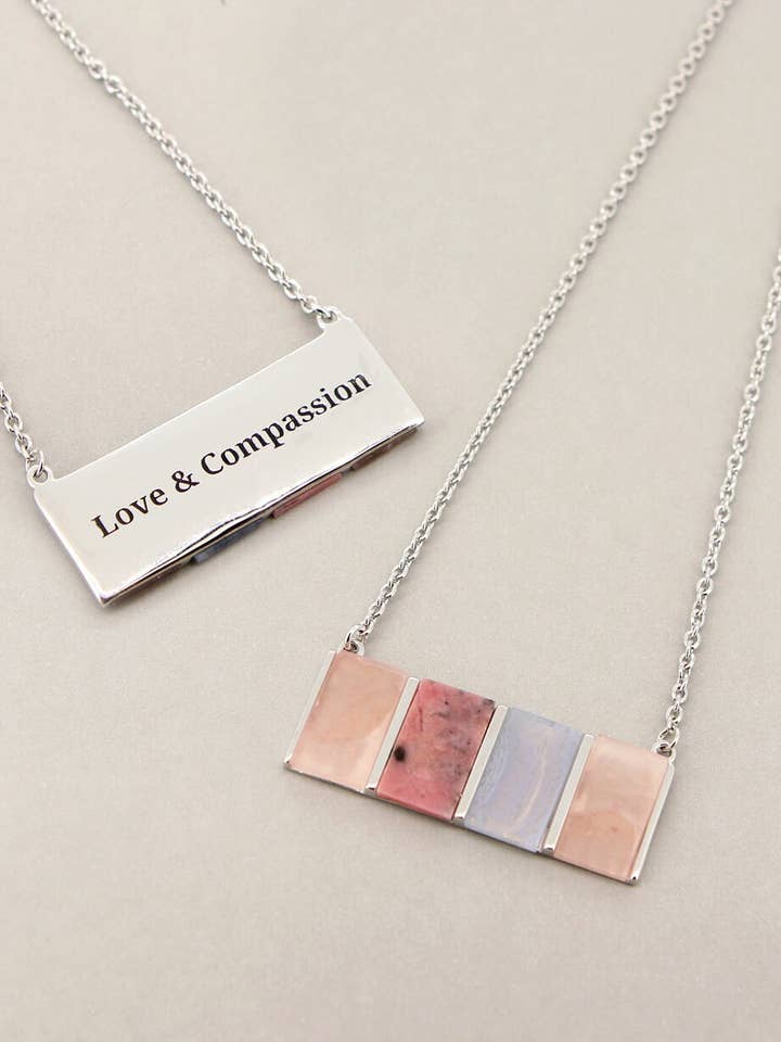 Rosenkvarts, Rhodonite, Blå Spets Agat Sterling Halsband för wholesale av Culture Spot