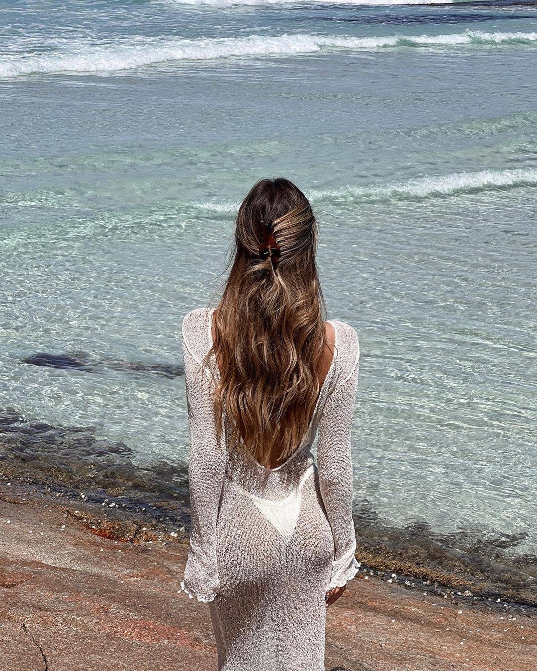 Sweetkama - Wholesale Swim Cover Up - Women's - Ladies See Sheer Backless Knit Maxi Dress Beach Cover 12266