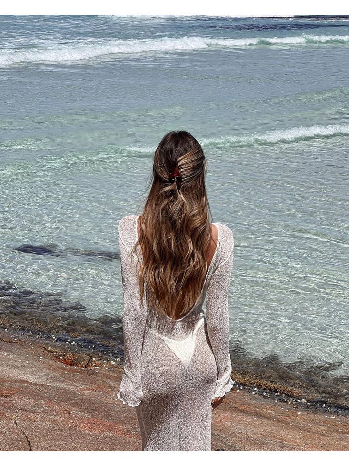 Sweetkama - Wholesale Swim Cover Up - Women's - Ladies See Sheer Backless Knit Maxi Dress Beach Cover 12266