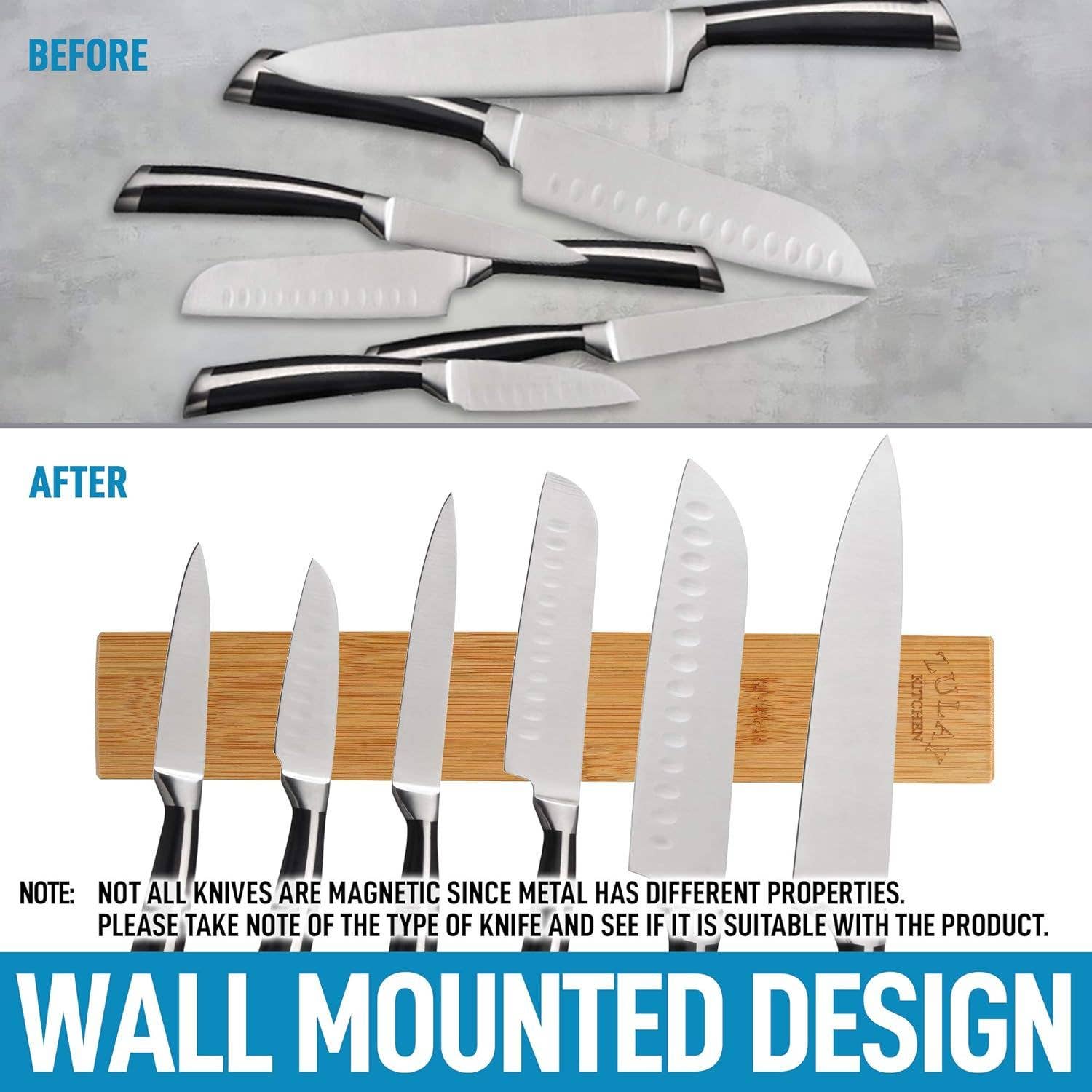 Zulay Kitchen - Vendita all'ingrosso Portacoltelli - Porta coltelli magnetico in legno con forte tenuta magnetica9