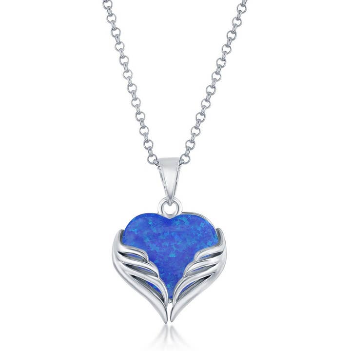 Pendentif Ailes d'Ange Cœur en Opale - Argent Sterling pour la vente par International Excellence
