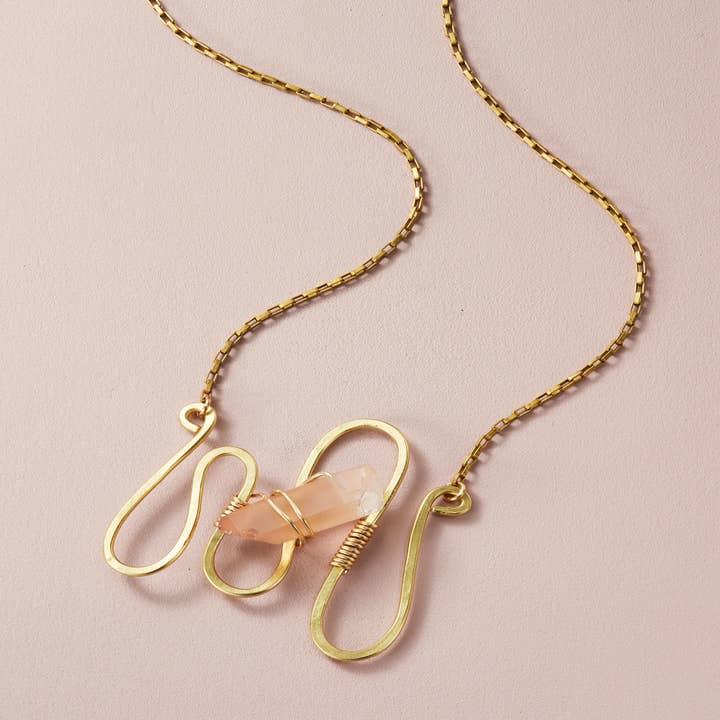 Sculptural Statement Necklace :: Brass +Rutilated Quartz for wholesale by Kate Stephen Jewelry