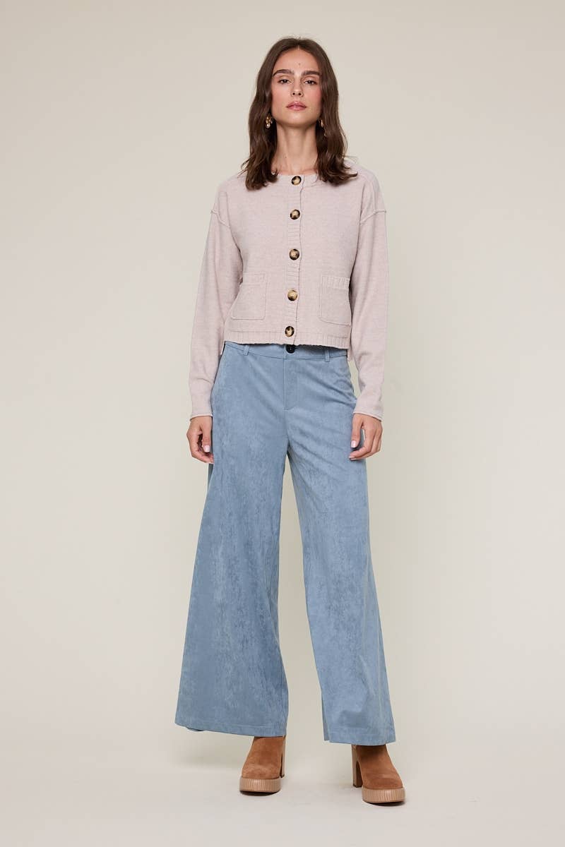 Sky to Moon - Vente Pantalon – femme - PANTALON ÉVASÉ LONG UNI EN DAIM À TAILLE MI-HAUTE3