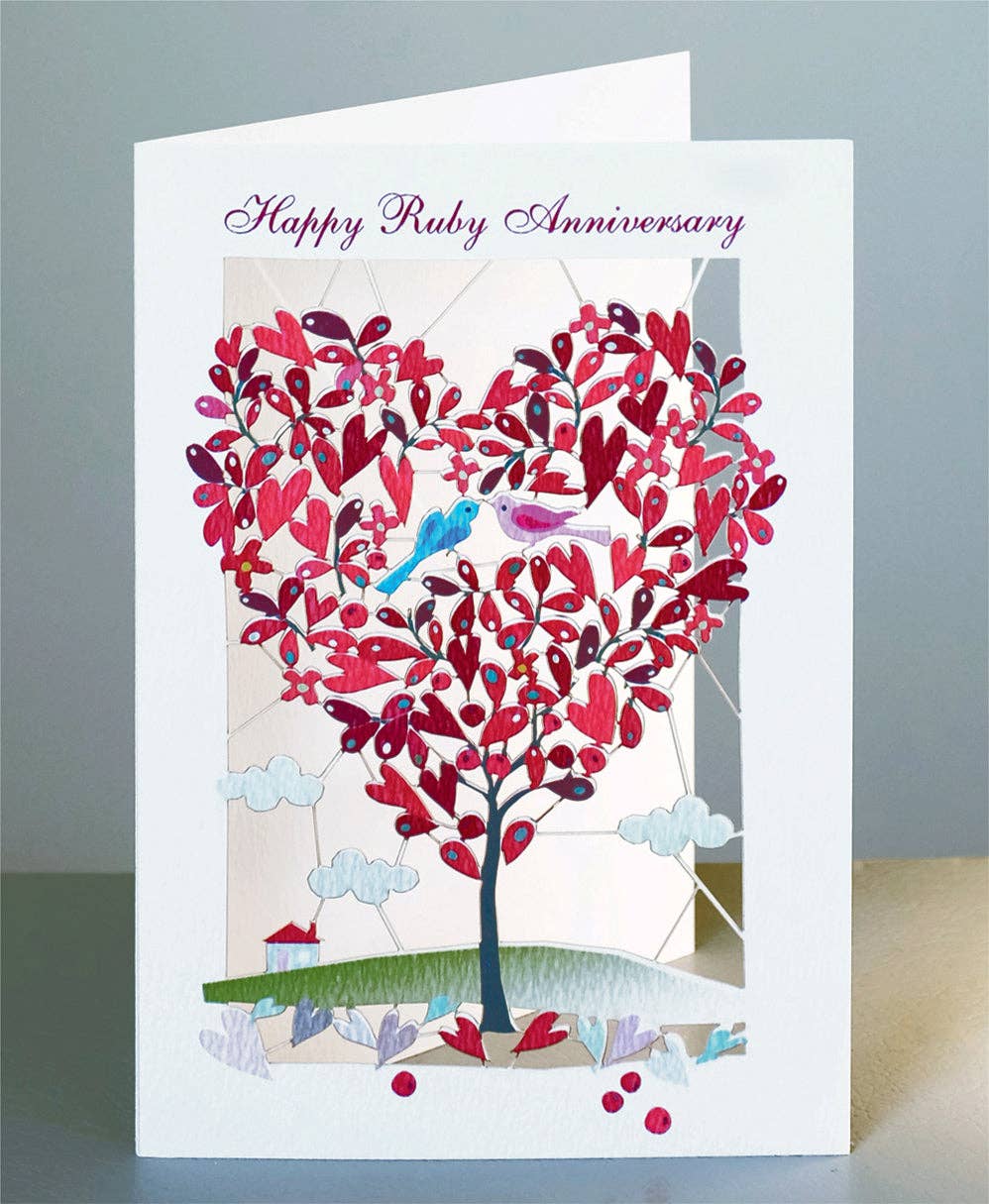 Forever Cards Ltd – wholesale Anniversary card – Happy 40TH Ruby Anniversary Love Birds Card1