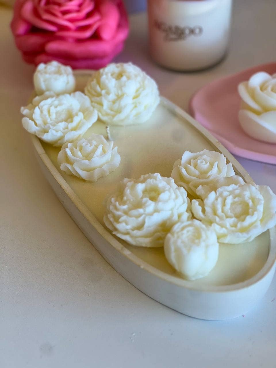 Agaboo Candle - Wholesale Jar/Filled Candle - Oval Floral Candle in Gypsum Vessel 1 1/4x11in1