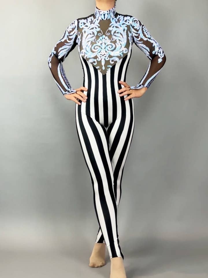 Glamorous sequins Stripes, Catsuit, costume for wholesale by Kikimora Fashion