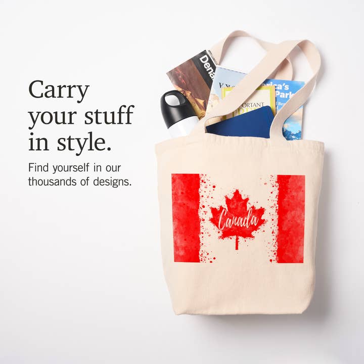 Lantern Press - Wholesale Tote Bag - Unisex - ORGANIC TOTE BAG Canada, Canadian Flag, Watercolor