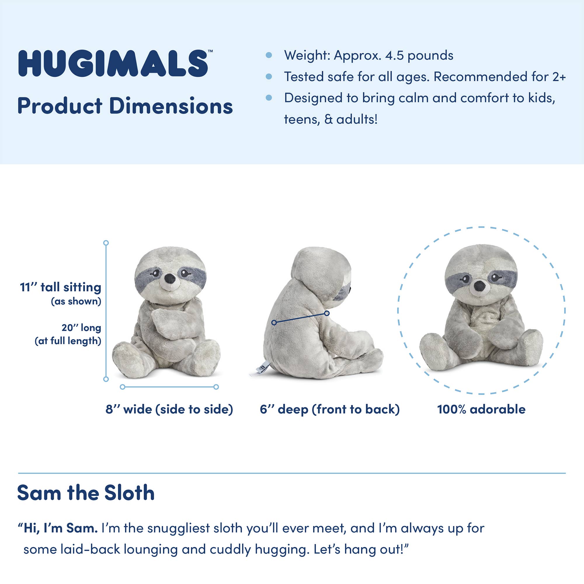 Hugimals World - Wholesale Stuffed/Plush Toy - Kids & Baby - Sam the Sloth 4.5lb Weighted Plush Anxiety: Kids & Adults8