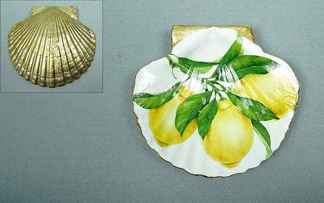 Originals International Ltd - Wholesale Decorative Plate/Dish/Bowl - Lemon Scallop Shell Trinket Dish – Hand-Painted Coastal Bowl