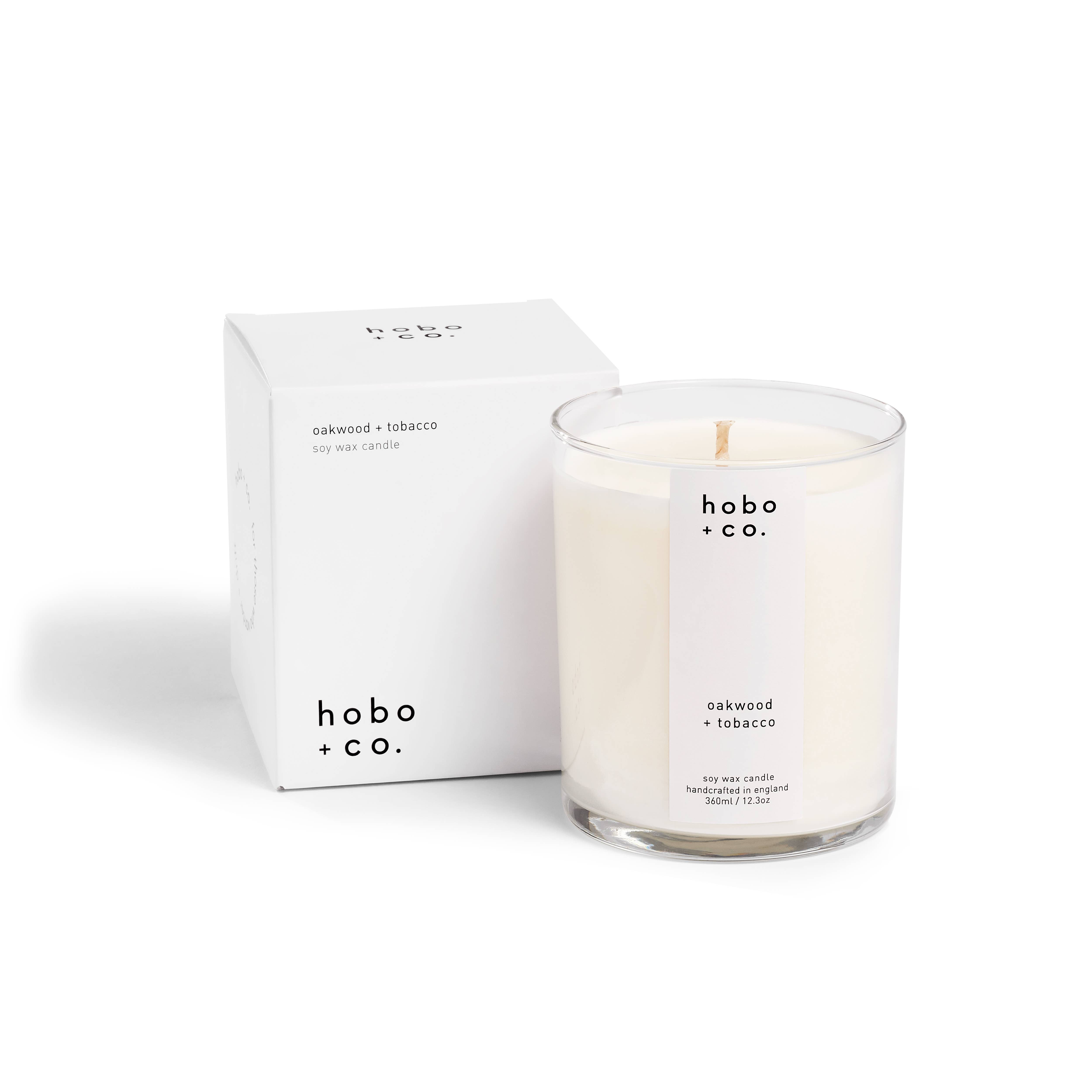 hobo + co. candles – Großhandel Kerze im Glas / gefüllte Kerze – Große Eichenholz + Tabak Sojakerze