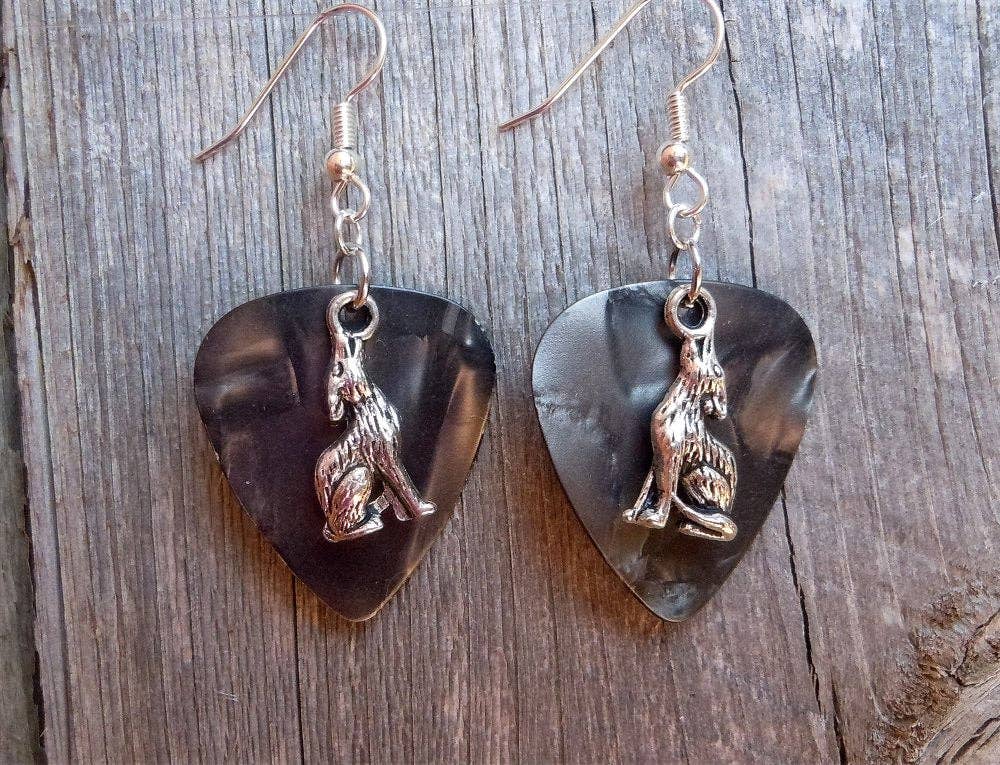 Simply Raevyn - Wholesale Dangle Earrings - Wolf Charm Guitar Pick Earrings2