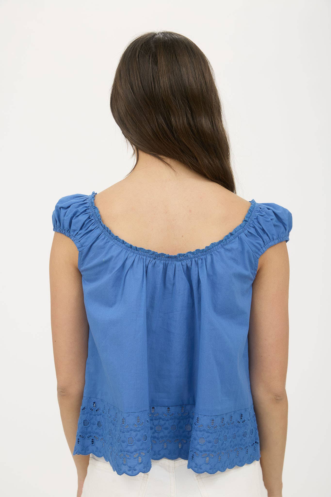 Blu Pepper - Wholesale Blouse - Women's - EYELET LACE TRIM SHORT SLEEVE BUTTON DOWN BLOUSE1