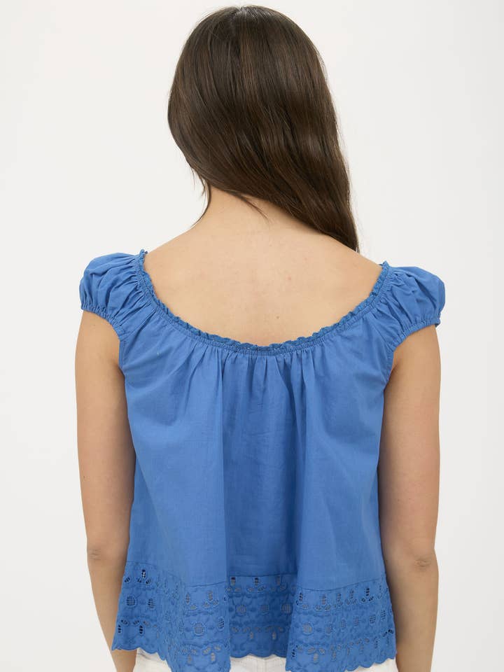 Blu Pepper - Wholesale Blouse - Women's - EYELET LACE TRIM SHORT SLEEVE BUTTON DOWN BLOUSE1