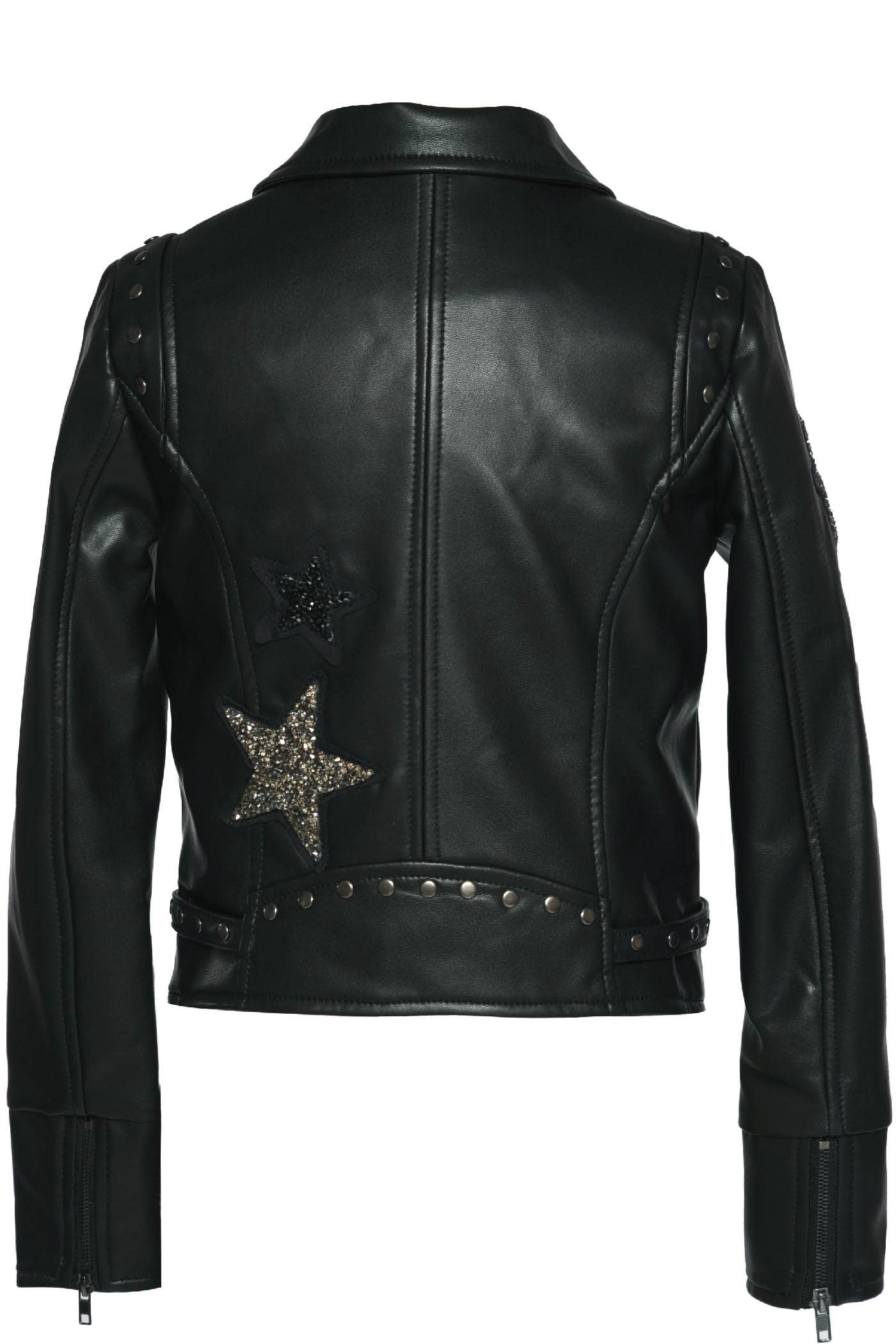 BLACK MOTO JACKET WITH RHINESTONE STARS (FAUX LEATHER) for wholesale on Faire1