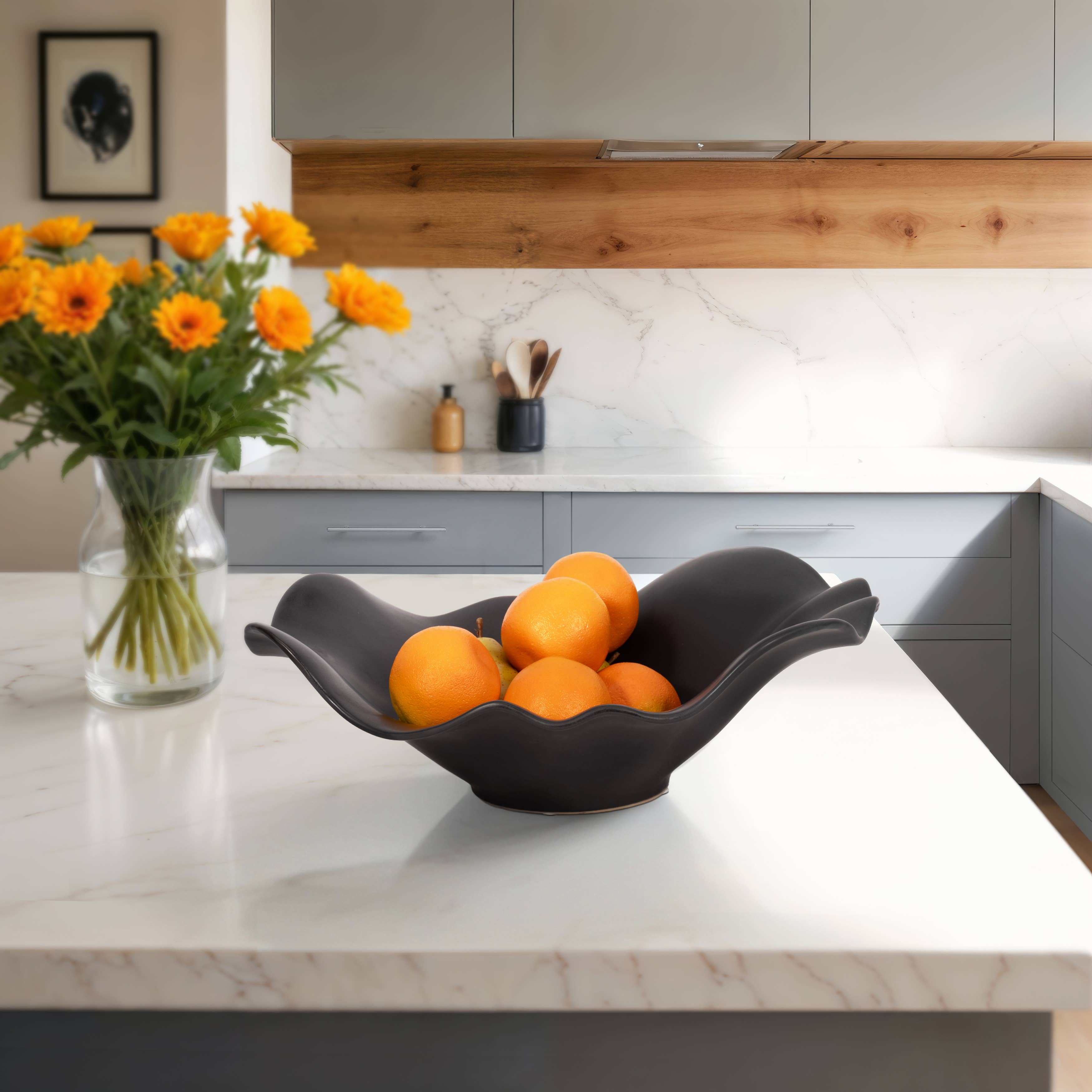 Sagebrook Home - Wholesale Decorative Plate/Dish/Bowl - Ceramic Ruffled Edge Matte Finish Bowl - Black, 18 in.