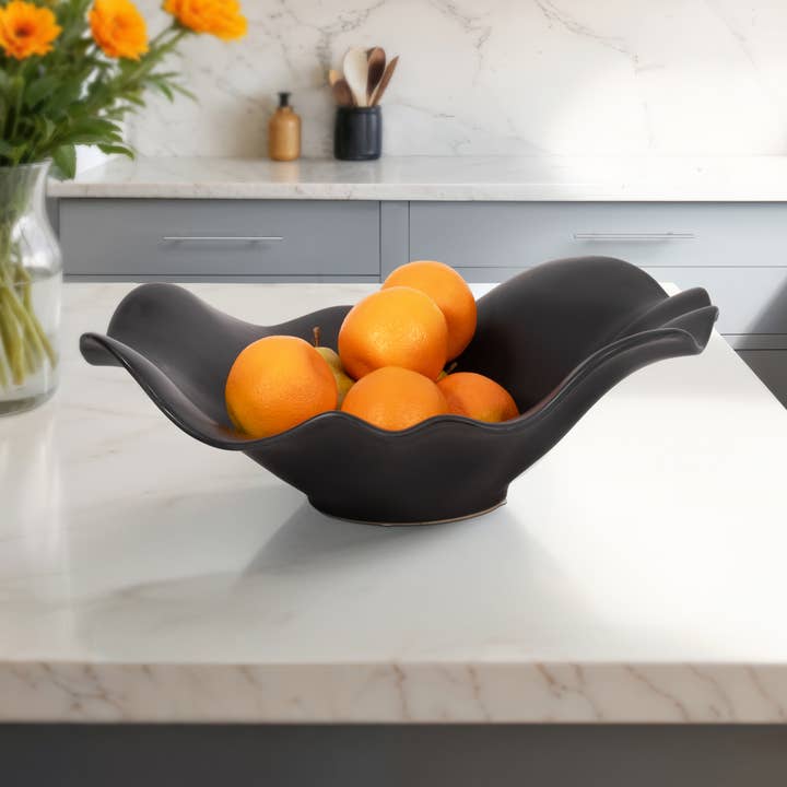 Sagebrook Home - Wholesale Decorative Plate/Dish/Bowl - Ceramic Ruffled Edge Matte Finish Bowl - Black, 18 in.0