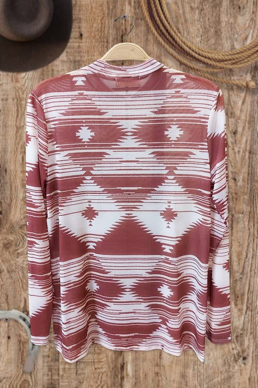 MOCHA AV1230-JOEY GEO PRINT MOCK NECK MESH TOP for wholesale on Faire2